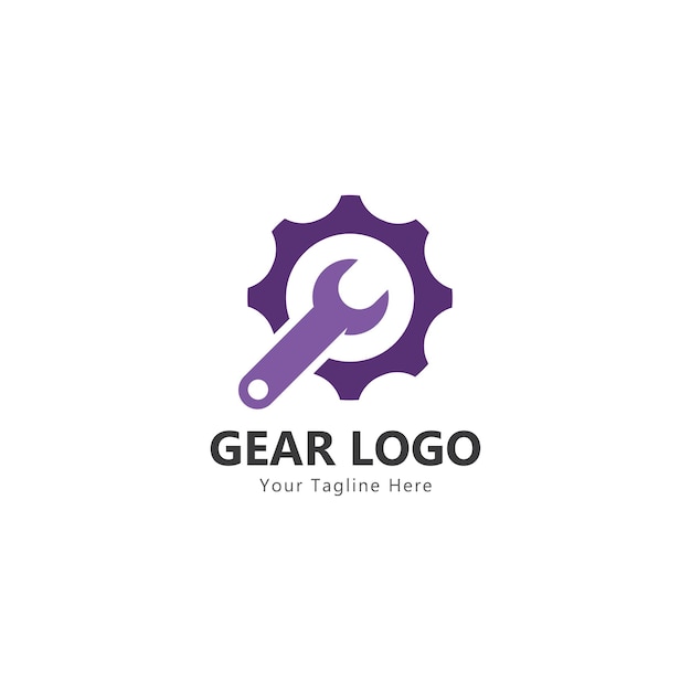 Plantilla de vector de diseño mecánico creativo simple de logotipo de engranaje y llave