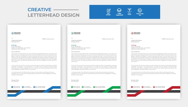 Plantilla de vector de diseño de membrete de negocios corporativos vector premium