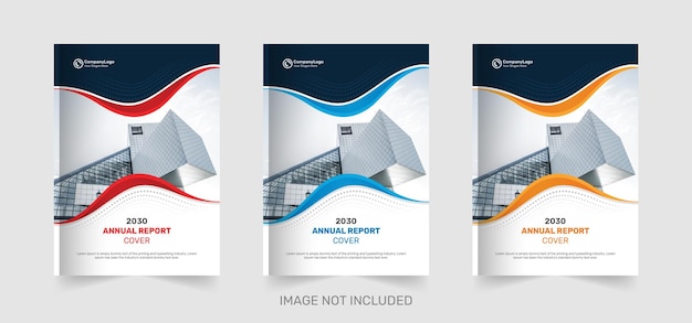 Plantilla de vector de diseño de portada de libro de informe anual de negocio de onda