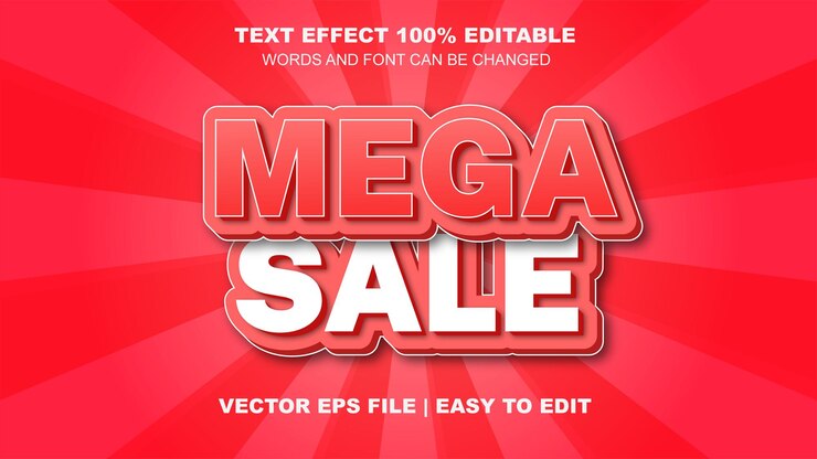 Plantilla de vector editable de efecto de texto de mega venta
