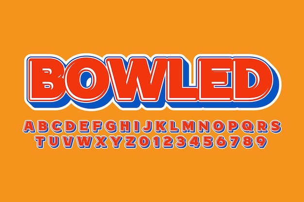 Plantilla de vector de efecto de texto 3D de alfabetos de tipografía con bolos