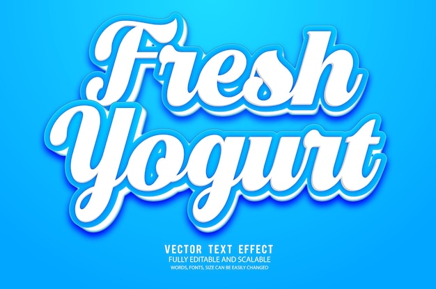 Plantilla de vector de efecto de texto editable 3d de yogur fresco con fondo lindo