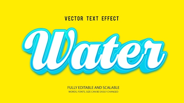 Plantilla de vector de efecto de texto editable de agua con fondo lindo estilo 3d