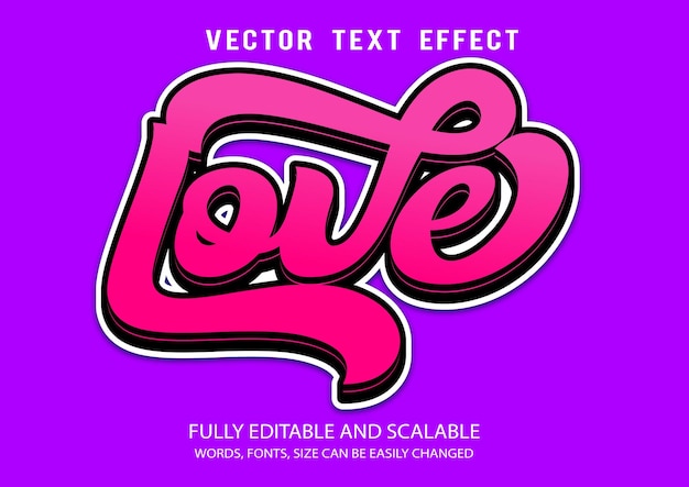 Plantilla de vector de efecto de texto editable de amor con lindo estilo de fondo 3d