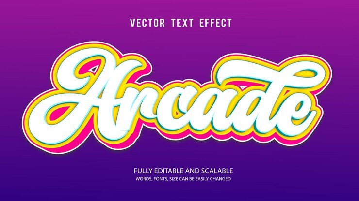 Vector plantilla de vector de efecto de texto editable arcade con fondo lindo estilo 3d