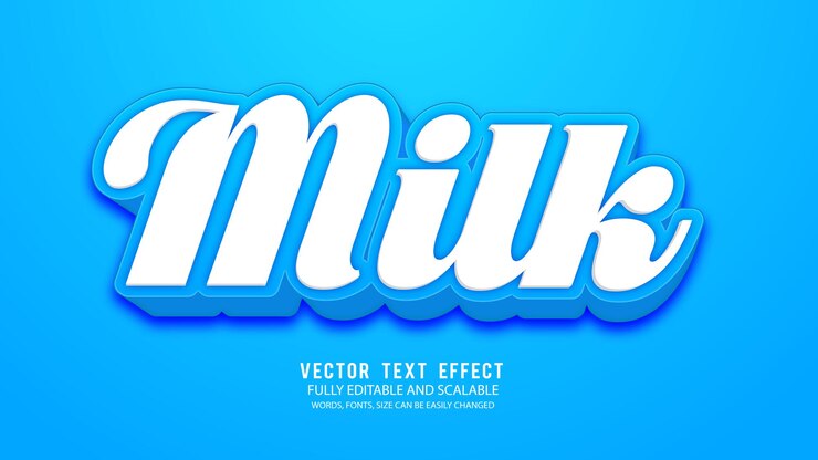 Vector plantilla de vector de efecto de texto editable milk3d con fondo lindo