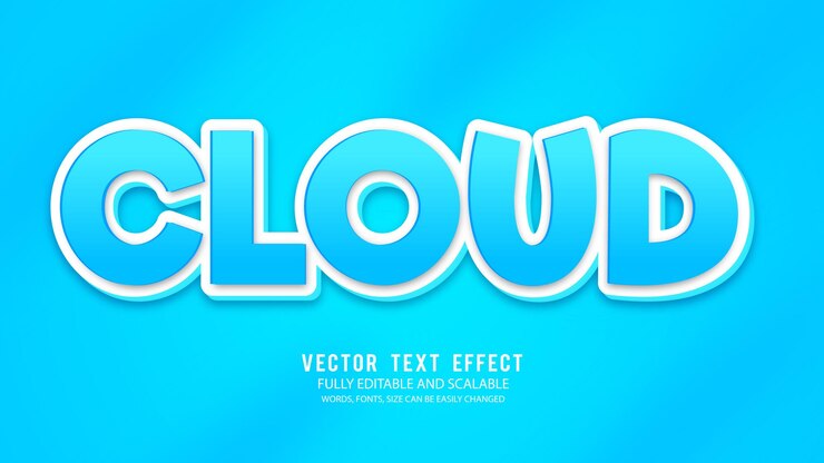 Vector plantilla de vector de efecto de texto editable en la nube con fondo lindo estilo 3d