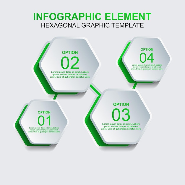 Plantilla de vector de elemento infográfico hexagonal con seis pasos u opción