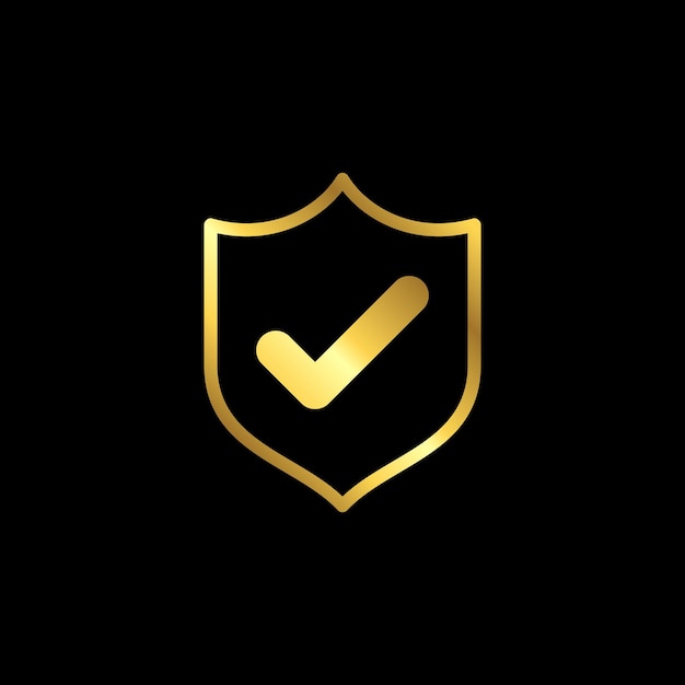 Plantilla de vector de etiqueta de insignia de lista de verificación de marca de verificación de color dorado