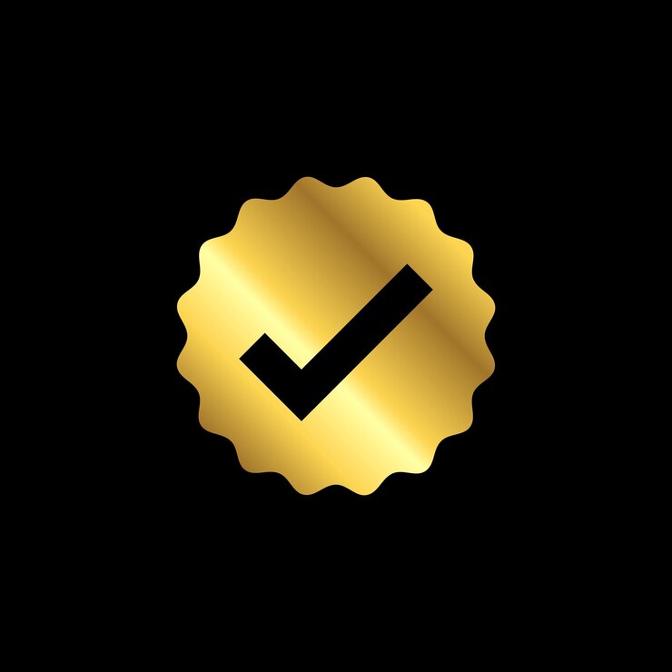 Vector plantilla de vector de etiqueta de insignia de lista de verificación de marca de verificación de color dorado