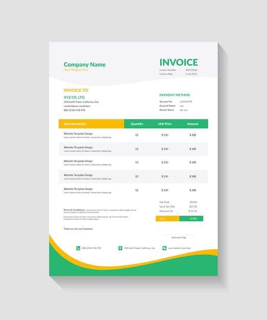 Plantilla de vector de factura de negocio profesional corporativo moderno