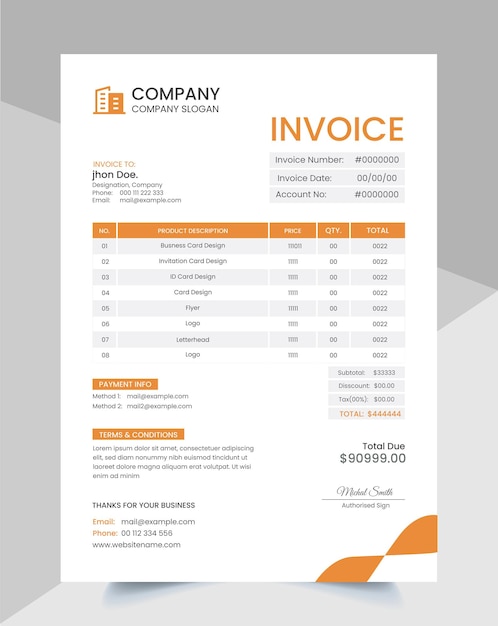 Plantilla de vector de factura de negocio profesional corporativo moderno