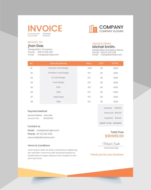 Plantilla de vector de factura de negocio profesional corporativo moderno