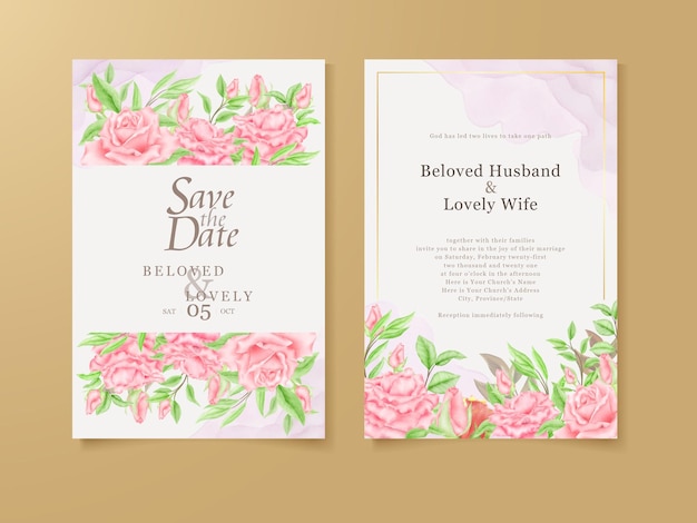Plantilla de vector floral de tarjeta de invitación de boda acuarela
