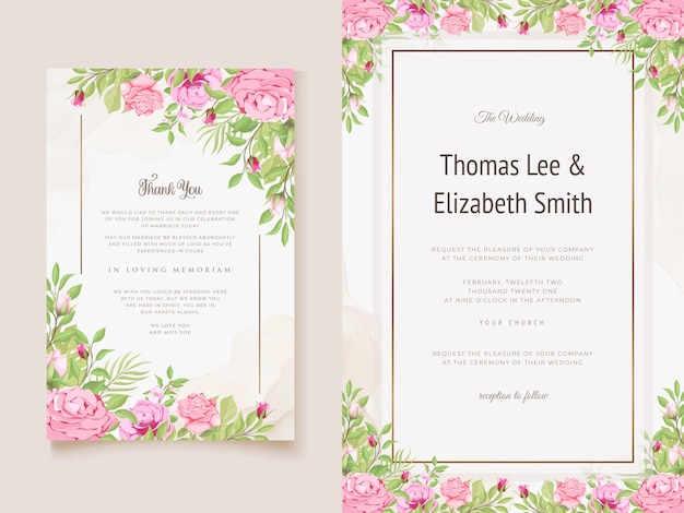 Plantilla de vector floral de tarjeta de invitación de boda