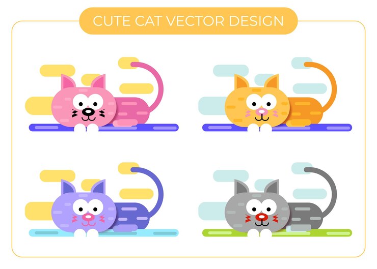 Vector plantilla de vector de gato lindo gato mascota animal jugando pose estilo conjunto paquete