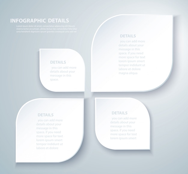 Plantilla de vector gráfico de información de hojas blancas con 4 opciones