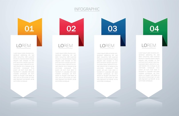 Plantilla de vector gráfico de información con informe de gráfico de presentación de 4 opciones paso a paso