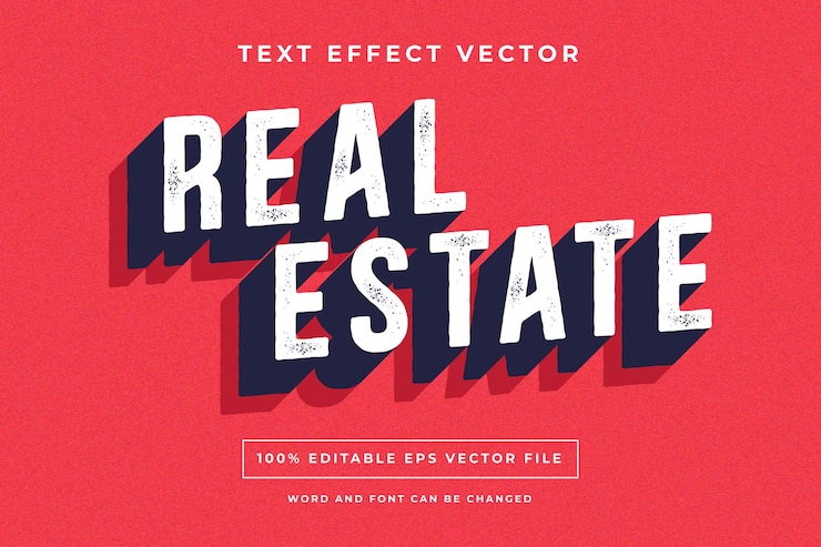 Vector plantilla de vector de grano de efecto de texto inmobiliario
