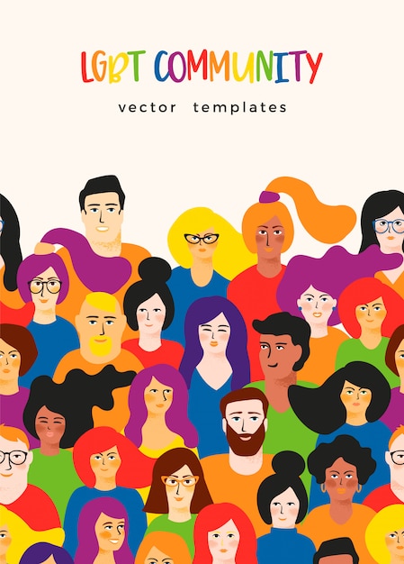 Vector plantilla de vector con hombres y mujeres jóvenes en colores lgbt.