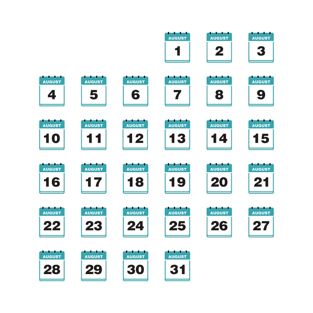 Plantilla de vector de icono de calendario de conjunto de agosto