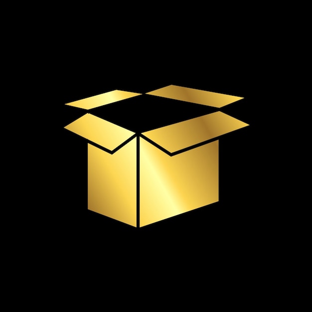 Plantilla de vector de icono de embalaje de caja de color dorado