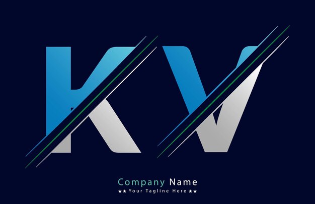 plantilla de vector de ícono de la letra KV única