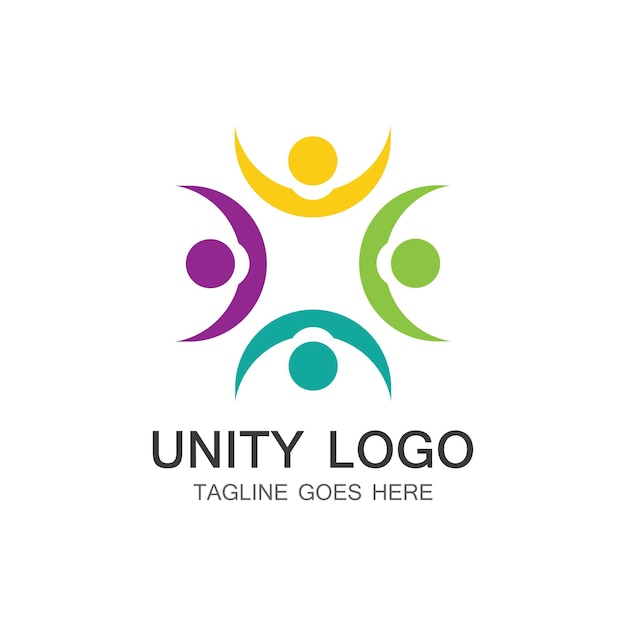 Plantilla de vector de icono de logotipo de cuidado de personas de unidad