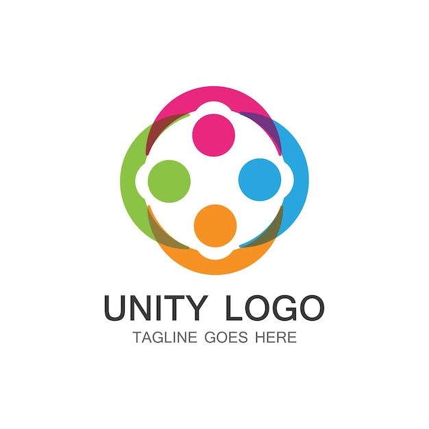 Plantilla de vector de icono de logotipo de cuidado de personas de unidad