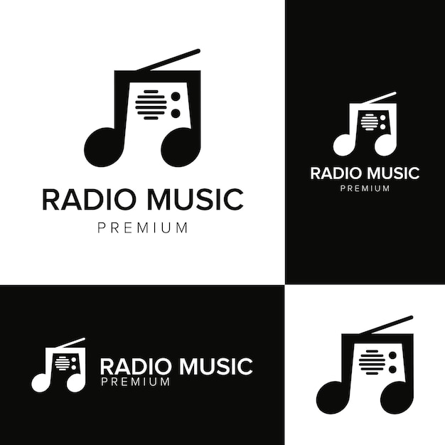 Plantilla de vector de icono de logotipo de espacio negativo de música de radio