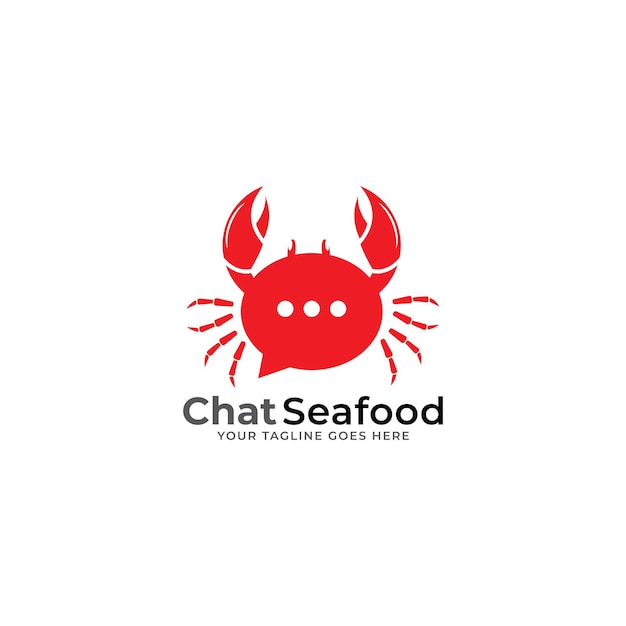 plantilla de vector de icono de logotipo de mariscos de cangrejo de chat