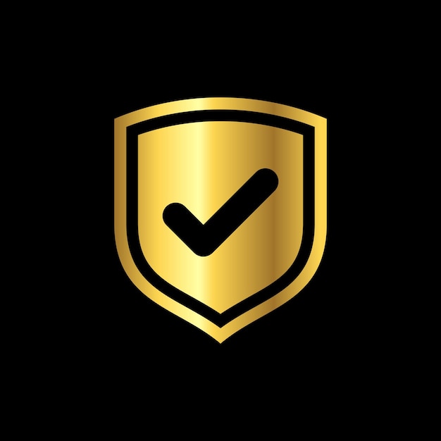 Plantilla de vector de icono de marca de verificación de escudo de color dorado