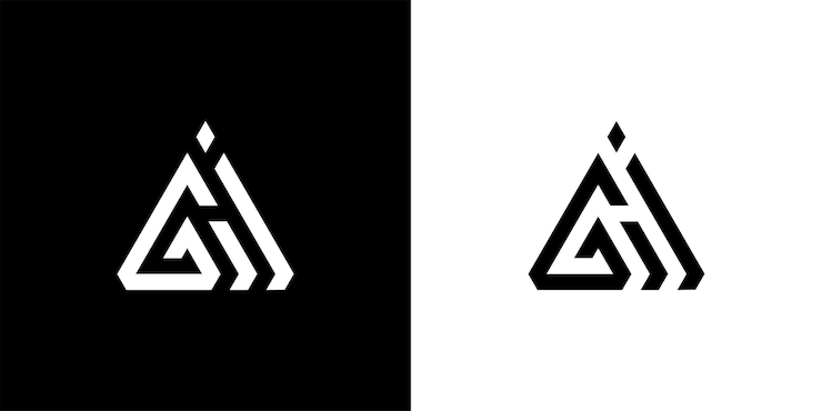Vector plantilla de vector de icono de monograma de logotipo de triángulo gi inicial.logo de ghj