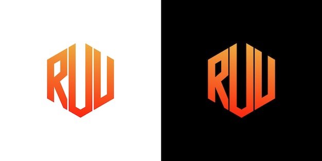 Plantilla de vector de icono de monograma de polígono de diseño de logotipo de letra RU