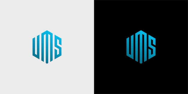 Plantilla de vector de icono de monograma de polígono de diseño de logotipo de letra UMS