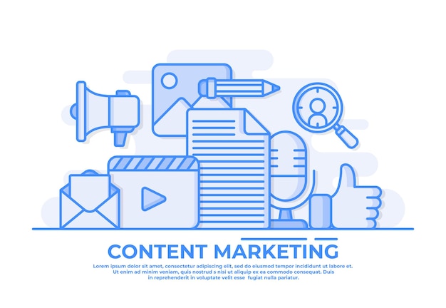 plantilla de vector de ilustración de línea plana de marketing de redes sociales