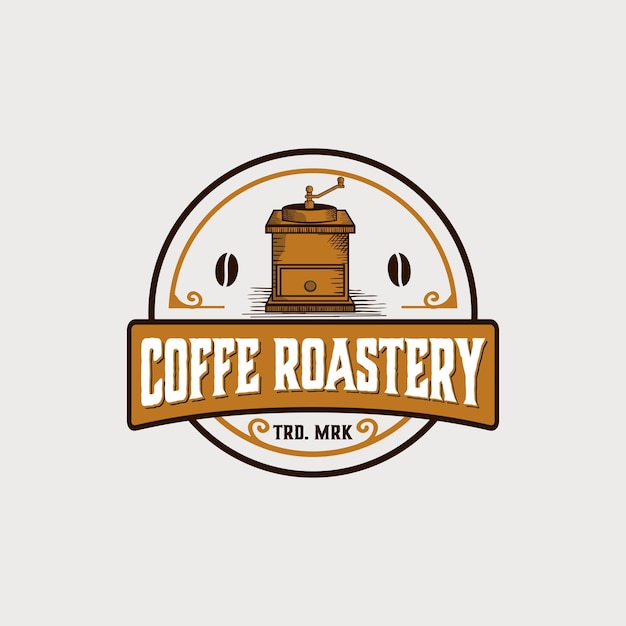 plantilla de vector de insignia vintage de café. bebida de café ilustración gráfica en estilo emblema.