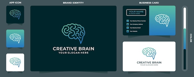 Plantilla de vector de inspiración de diseño de logotipo de icono de cerebro humano y diseños de tarjetas de visita