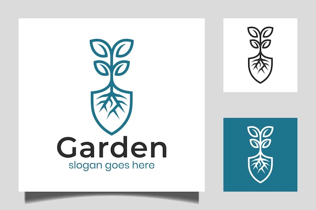 Plantilla de vector de inspiración de diseño de logotipo lineal de jardinero, cuidado del césped, agricultor, servicio de césped ecológico con vector icono de pala