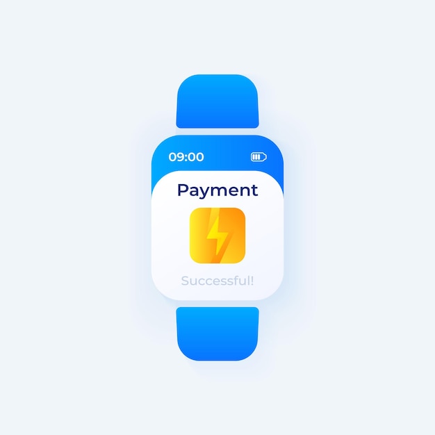 Plantilla de vector de interfaz de reloj inteligente de transferencia de pago. Diseño de modo de día de notificación de aplicaciones móviles. Pantalla de mensajes de transacciones en efectivo en línea. Interfaz de usuario plana para la aplicación. Pantalla de reloj inteligente