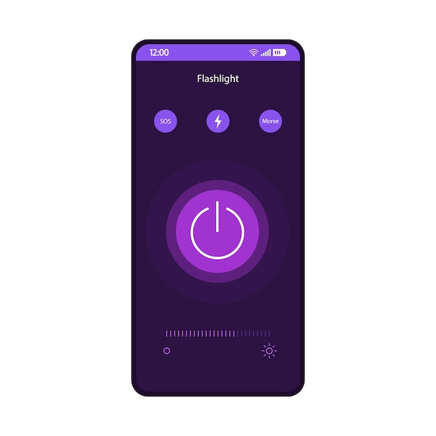 Plantilla de vector de interfaz de teléfono inteligente de aplicación de linterna