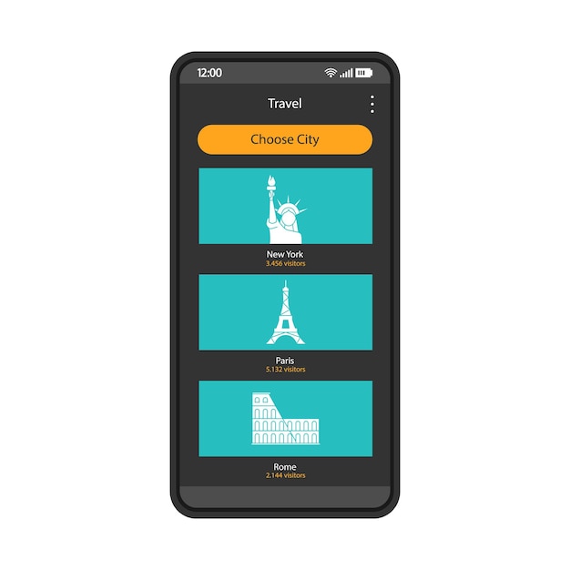 Plantilla de vector de interfaz de teléfono inteligente de turismo