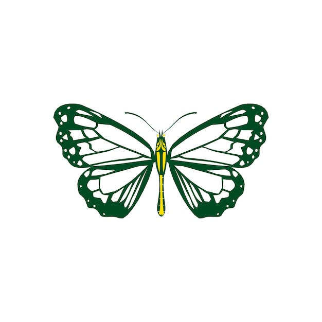 Plantilla de vector lindo mariposa de color verde con fondo blanco