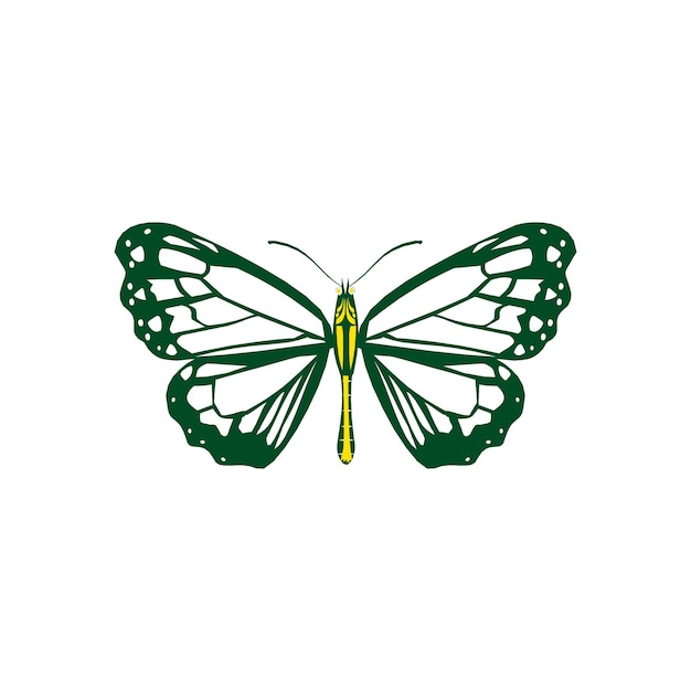 Plantilla de vector lindo mariposa de color verde con fondo blanco