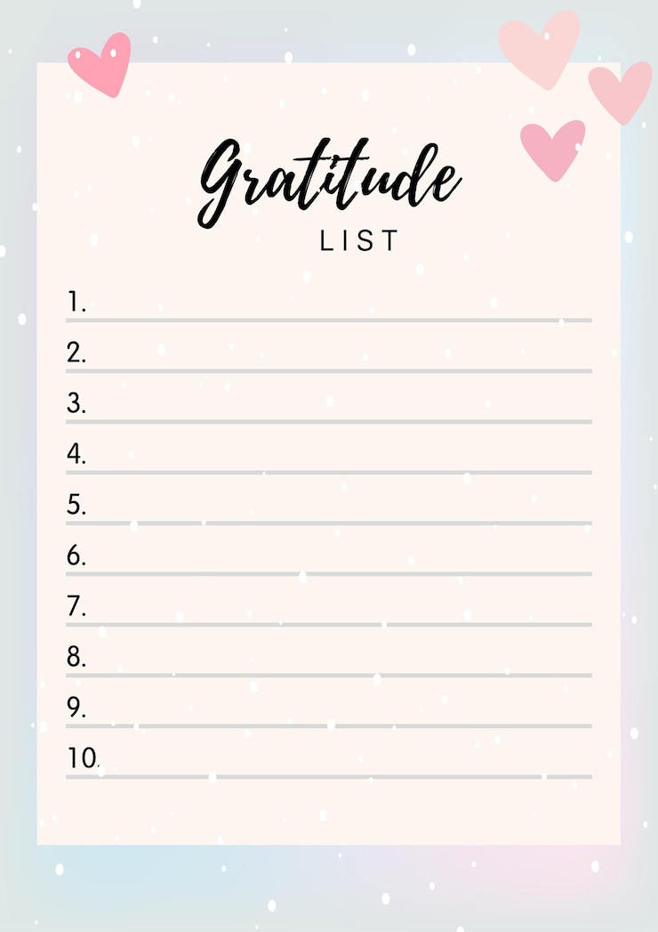Vector plantilla de vector de lista de gratitud simple y linda.