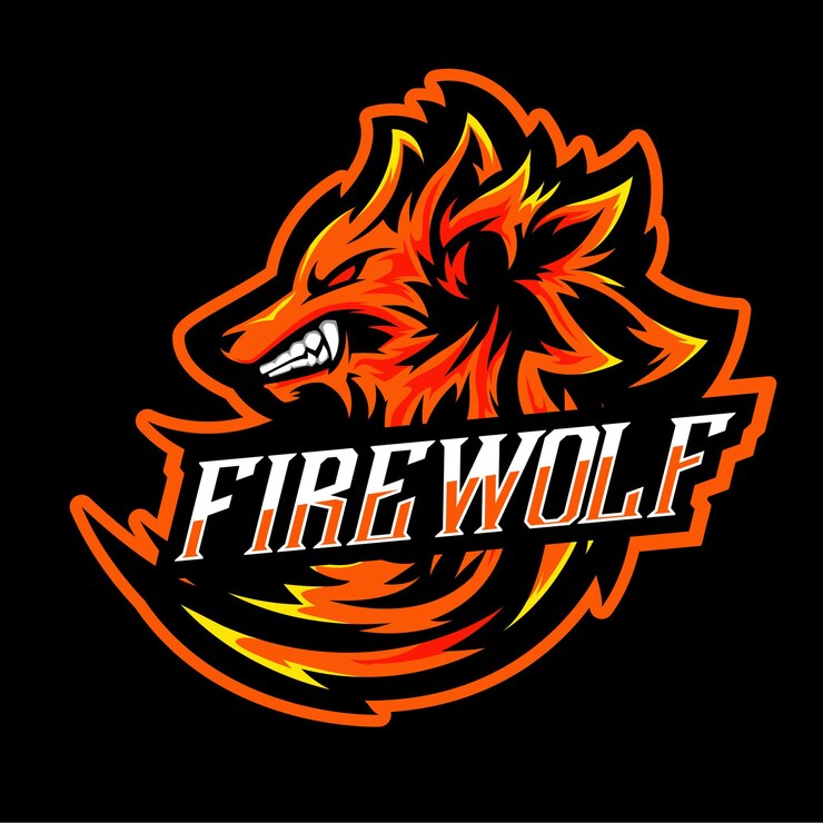 Vector plantilla de vector de lobo de fuego. ilustración del diseño del logotipo de fire wolf esport