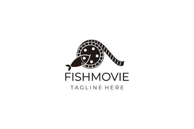Plantilla de vector de logo de película aislada sobre fondo blanco. concepto creativo del logotipo del cine de peces y películas