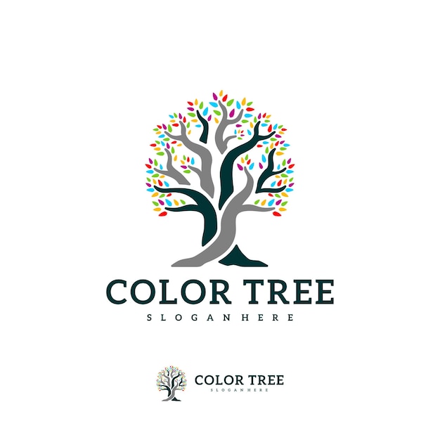 Plantilla de vector de logotipo de árbol colorido conceptos de diseño de logotipo de árbol creativo