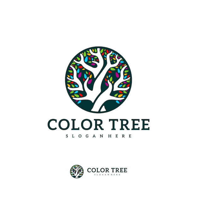 Plantilla de vector de logotipo de árbol colorido Conceptos de diseño de logotipo de árbol creativo