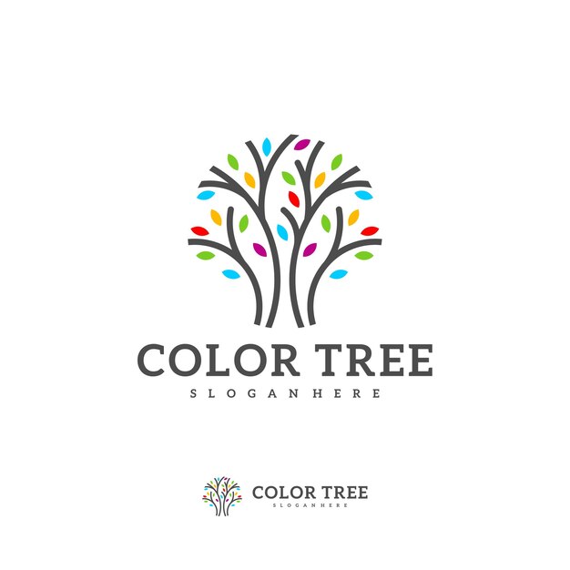 Plantilla de vector de logotipo de árbol colorido Conceptos de diseño de logotipo de árbol creativo